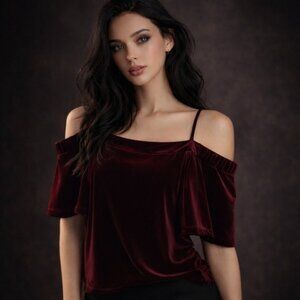 One Clothing Los Angeles-Burgundy Velvet Top-Sz M-Fairy-Vamp-Coquette